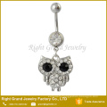 Stainless Steel Shiny Owl Rhinestone Body Piercing Jewelry Belly Botton Ring